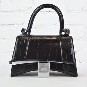 New Balenciaga Women's Hourglass Small Handbag Crocodile Embossed in Black